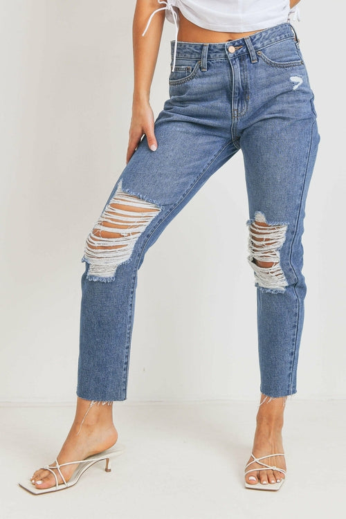 JUST USA KNEE DISTRESSED HIGH RISE STRAIGHT LEG JEAN - Horizon Bliss