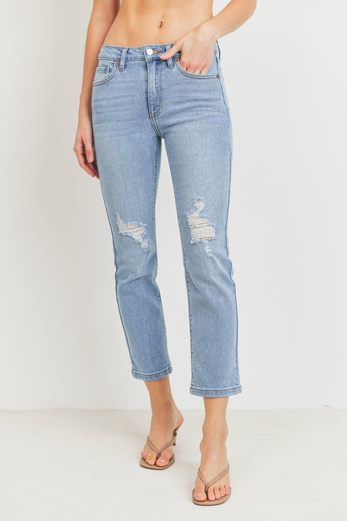 JUST USA KNEE DISTRESSED STRAIGHT LEG JEAN - Horizon Bliss