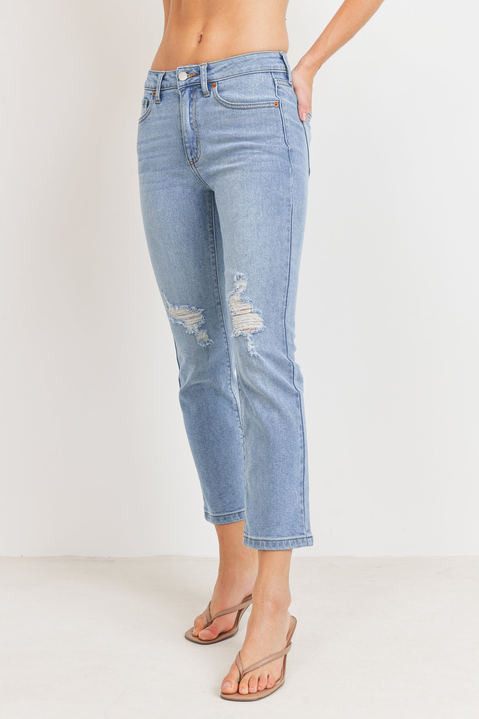 JUST USA KNEE DISTRESSED STRAIGHT LEG JEAN - Horizon Bliss