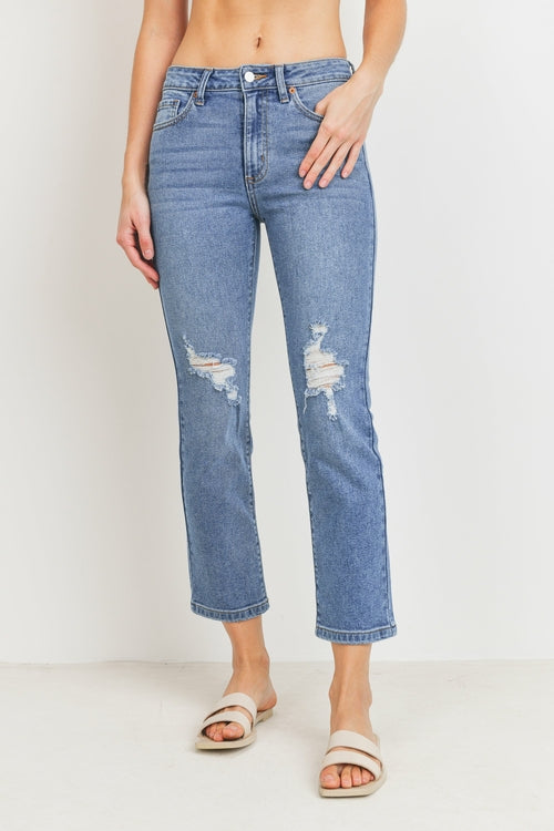 JUST USA KNEE DISTRESSED STRAIGHT LEG JEAN - Horizon Bliss