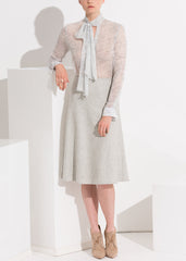 High Waisted Wool Knit Midi Skirt In Heather Grey - Horizon Bliss