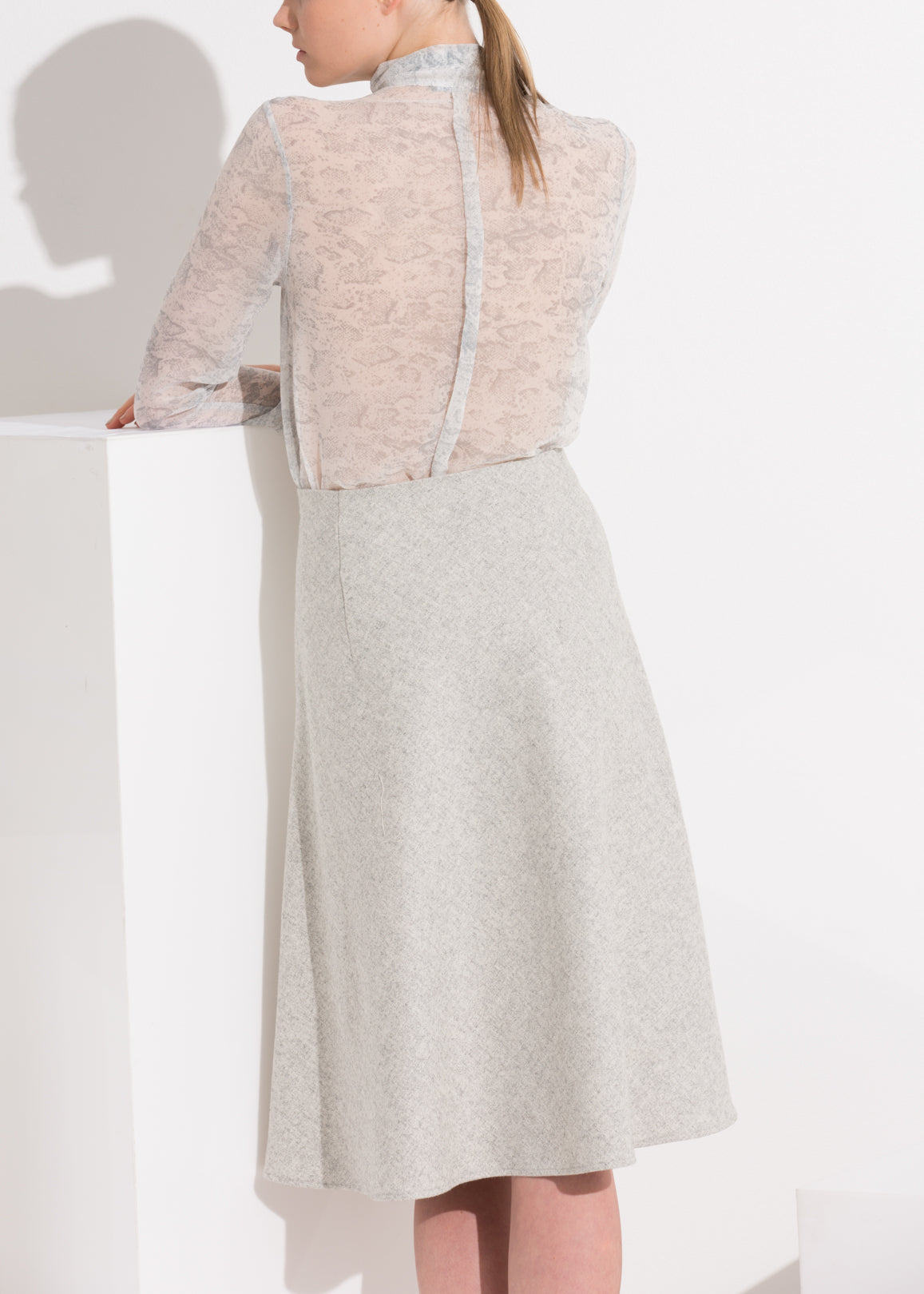 High Waisted Wool Knit Midi Skirt In Heather Grey - Horizon Bliss