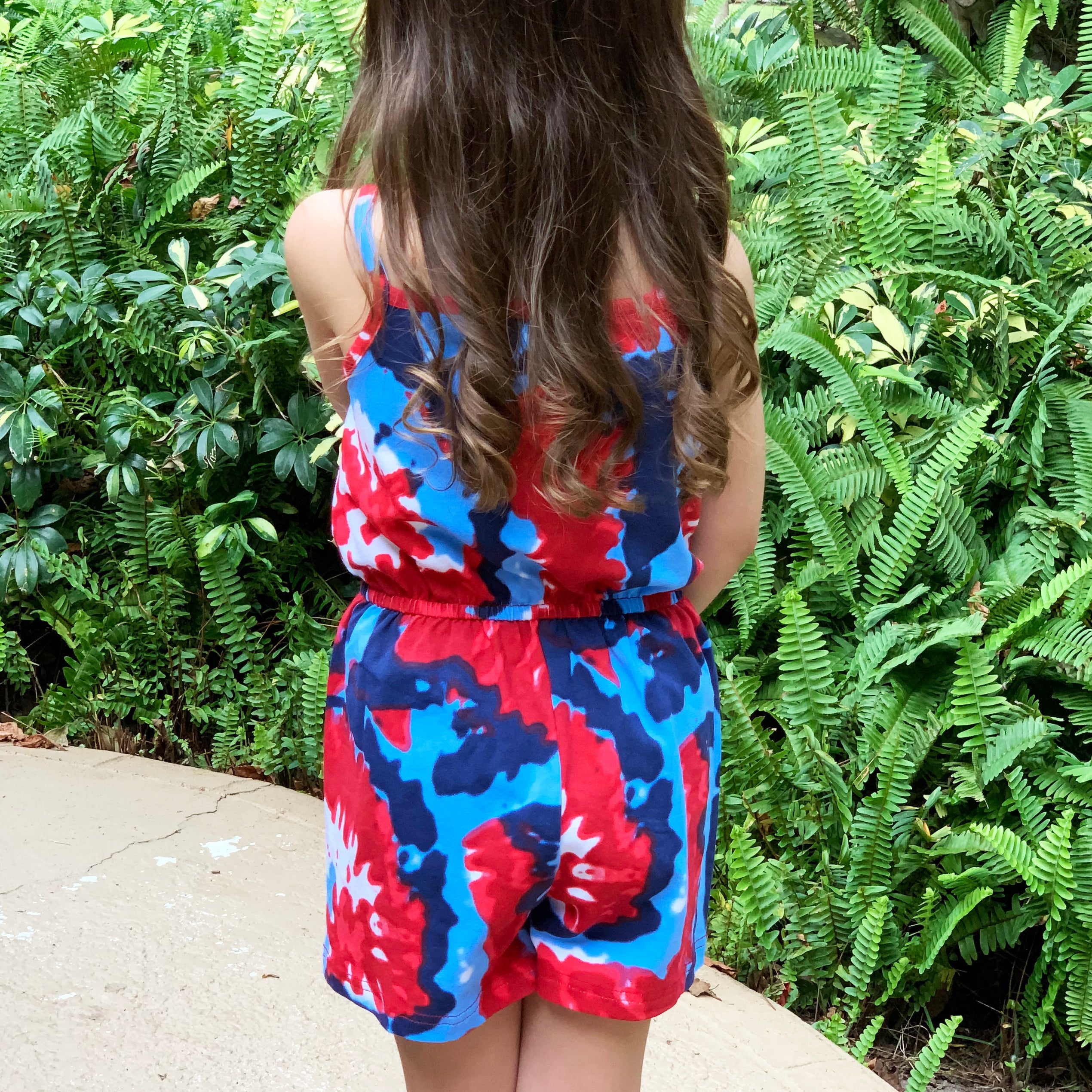 AnnLoren Girls Tie Dye 4th of July Shorts Jumpsuit Summer Romper - Horizon Bliss