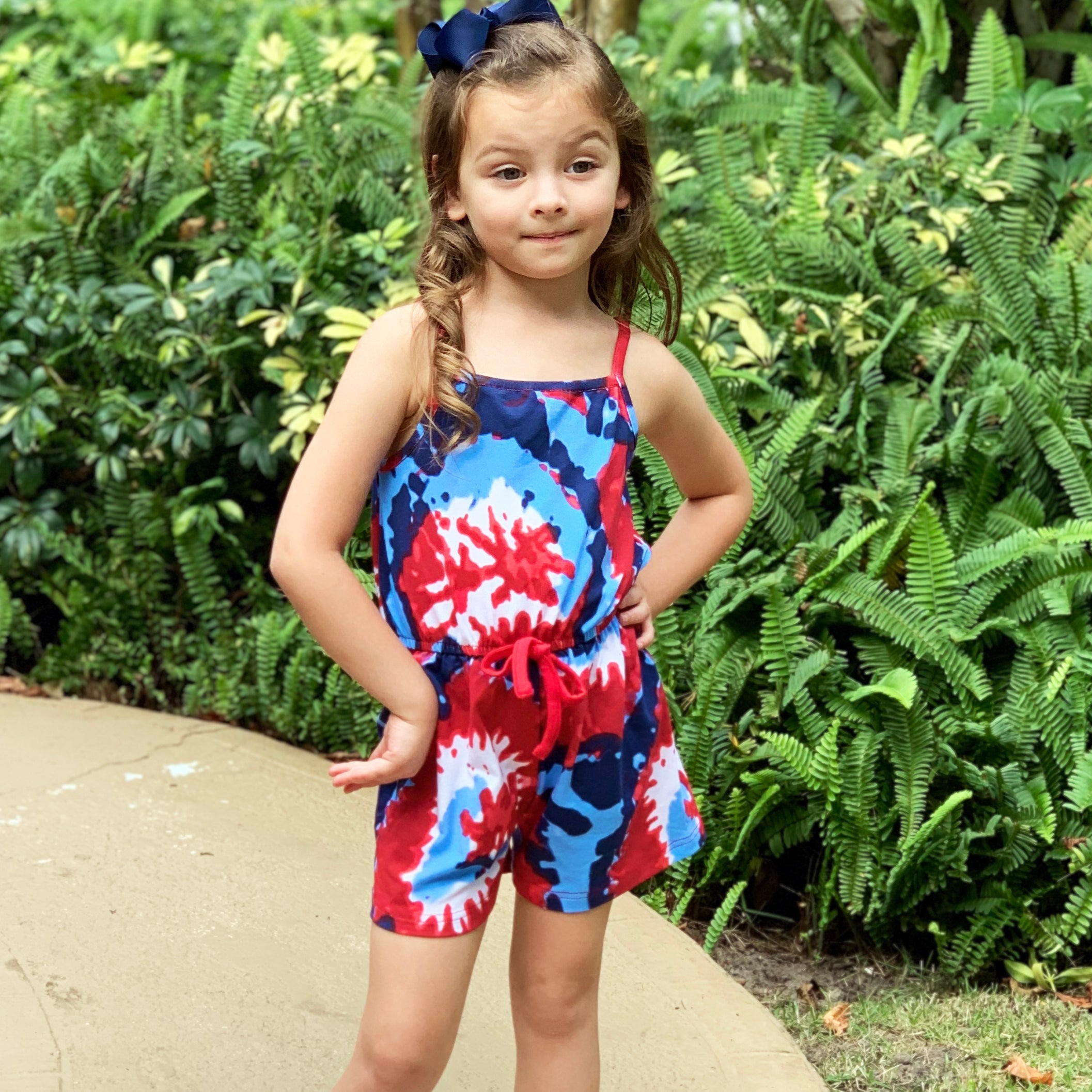 AnnLoren Girls Tie Dye 4th of July Shorts Jumpsuit Summer Romper - Horizon Bliss