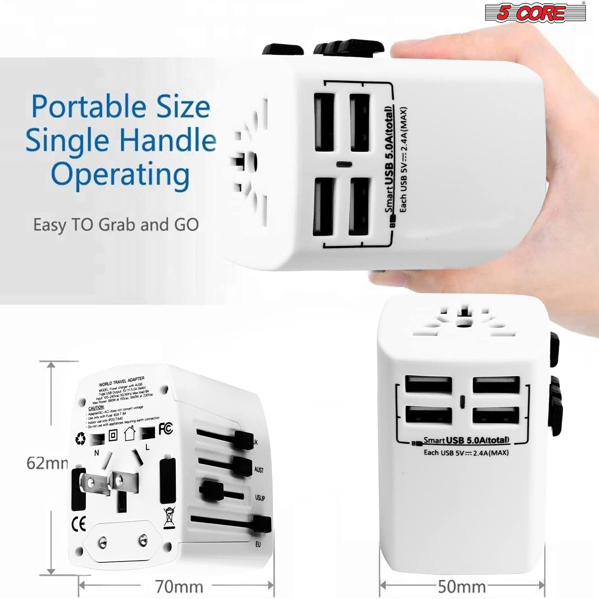 5Core Univedrsal Travel Adapter International Power Adapters 3 Pack