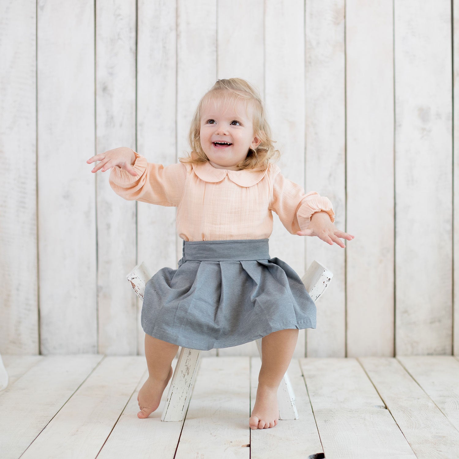 OrganicEra Organic Muslin Peter Pan Collar Bodysuit Blouse, Salmon - Horizon Bliss