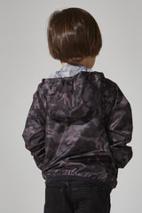 Kids black camo full zip packable rain jacket and windbreaker - Horizon Bliss