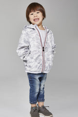 Kids white camo full zip light packable rain jacket - Horizon Bliss