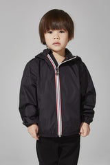 Kids Black Full Zip Packable Rain Jacket and Windbreaker - Horizon Bliss