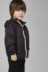 Kids Black Full Zip Packable Rain Jacket and Windbreaker - Horizon Bliss