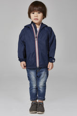 Kids Navy Full Zip Packable Rain Jacket and Windbreaker - Horizon Bliss