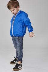 Kids royal blue full zip packable rain jacket and windbreaker - Horizon Bliss