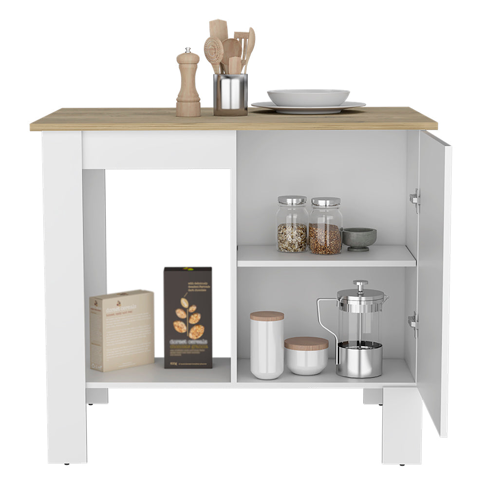 Arlington 2 Piece Kitchen Set, Kitchen Island + Pantry Cabinet, White - Horizon Bliss