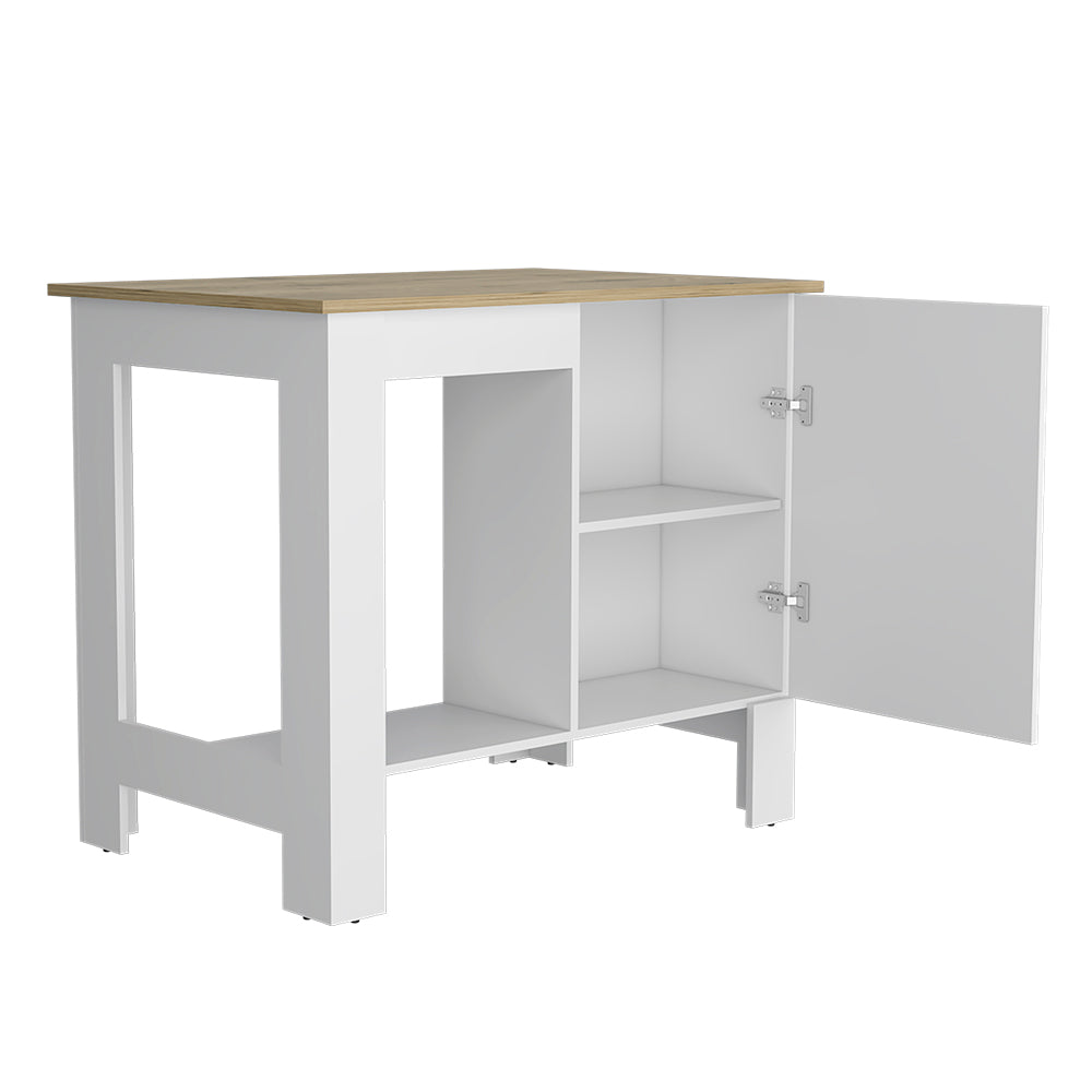 Arlington 2 Piece Kitchen Set, Kitchen Island + Pantry Cabinet, White - Horizon Bliss