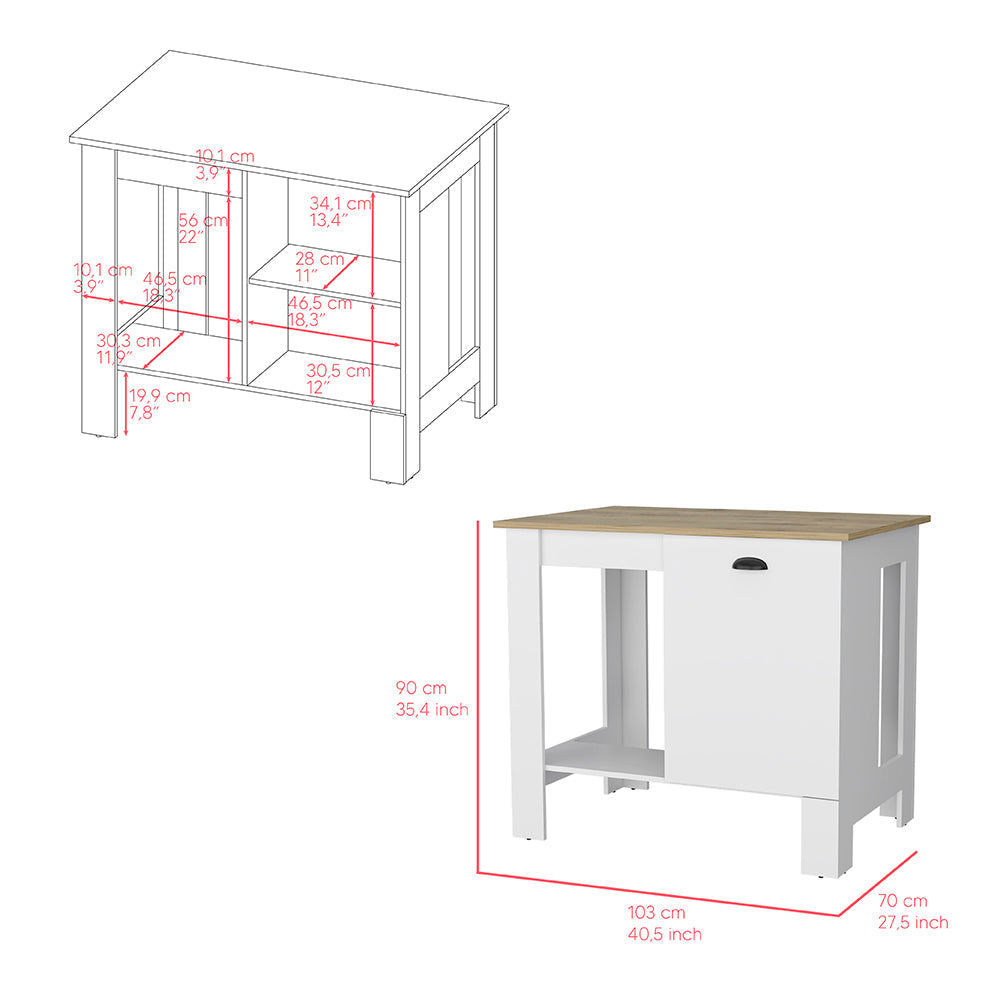 Arlington 2 Piece Kitchen Set, Kitchen Island + Pantry Cabinet, White - Horizon Bliss