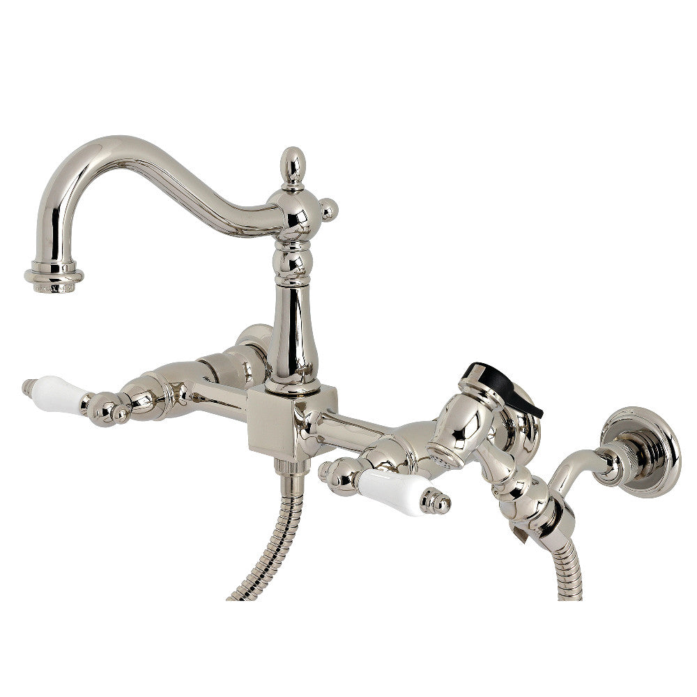 Kingston Brass KS1266PLBS Heritage Wall Mount Bridge Kitchen Faucet wi