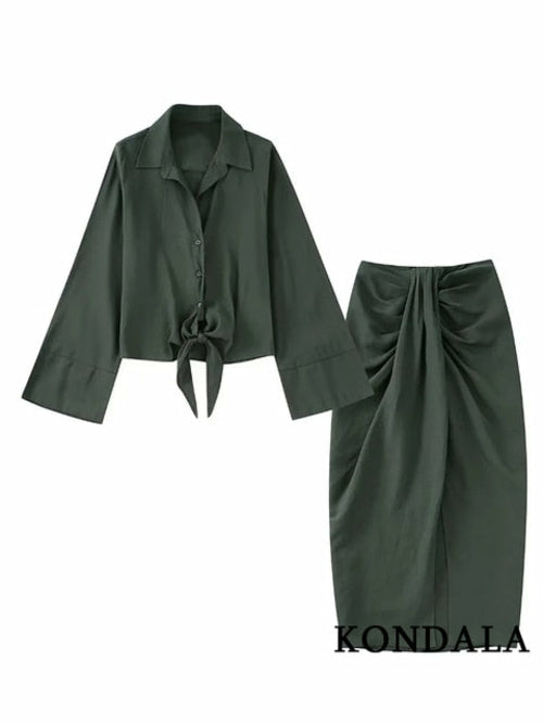 Women's Solid Suit with Bow Shirts and Pleated Skirts - Horizon Bliss