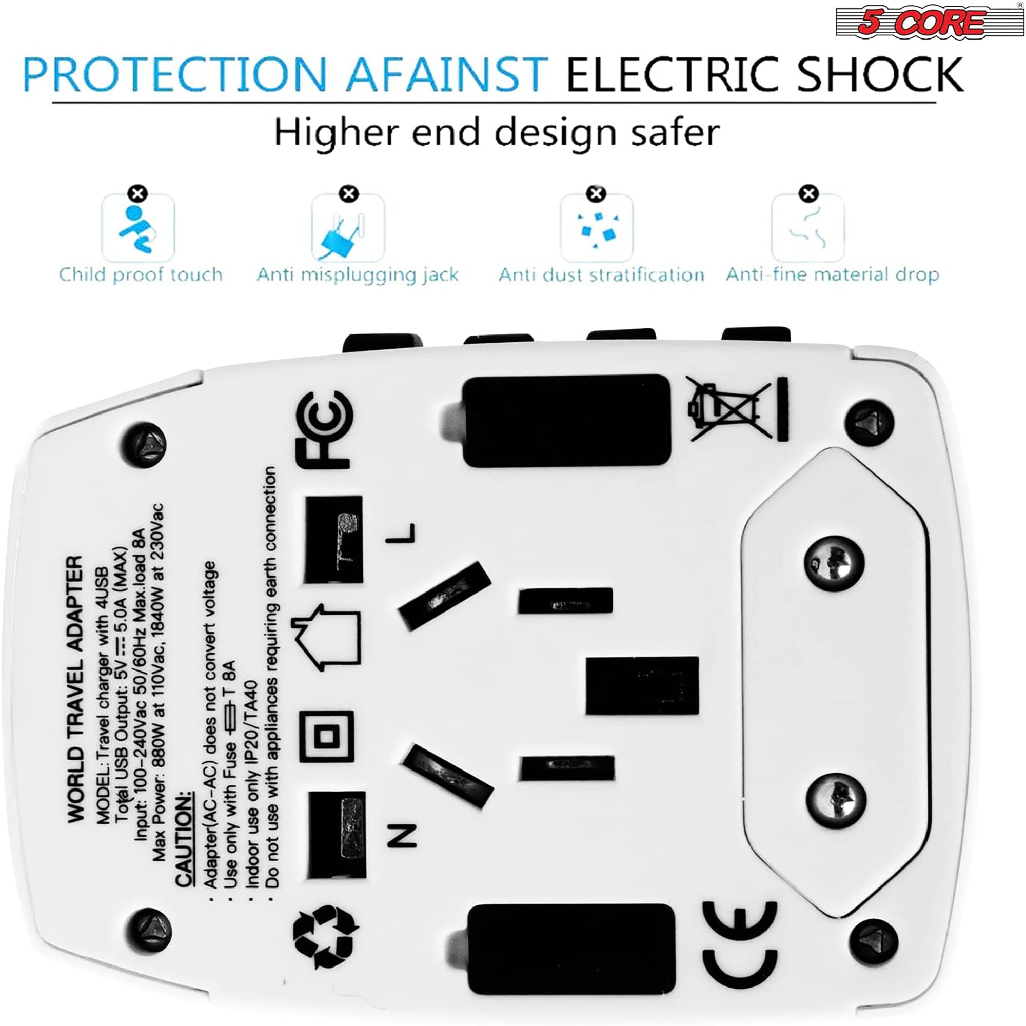 5Core Univedrsal Travel Adapter International Power Adapters 3 Pack