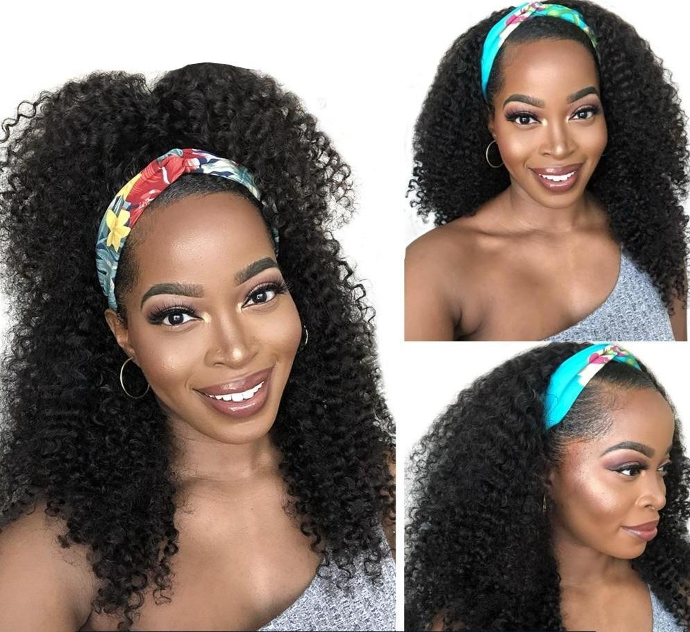 Headband Wig Kinky Curly Human Hair Scarf Wig No GLUE Easy Wear - Horizon Bliss