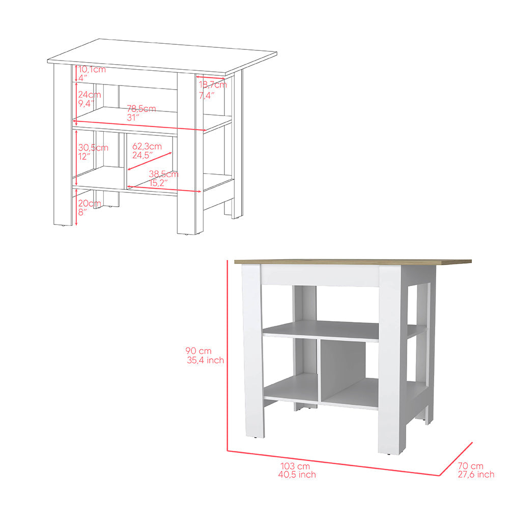 Kitchen Island Pompeya, Three Shelves, White Finish - Horizon Bliss