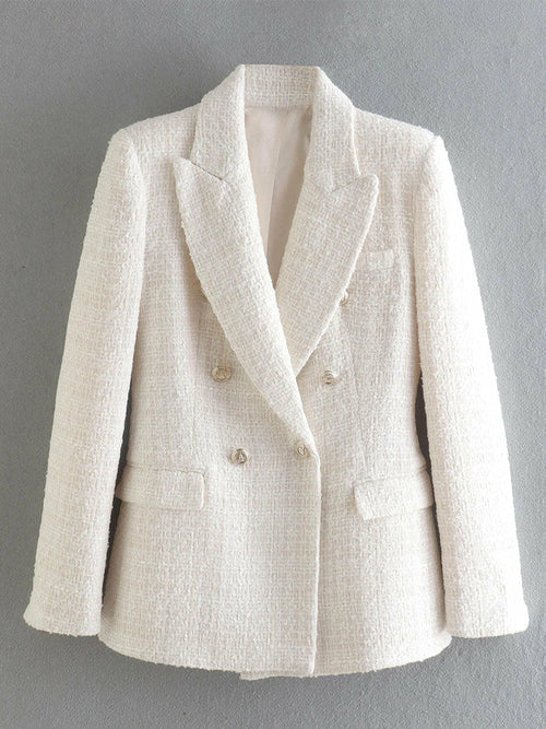 Women Jacket Double Breasted Tweed Blazer Coat - Horizon Bliss