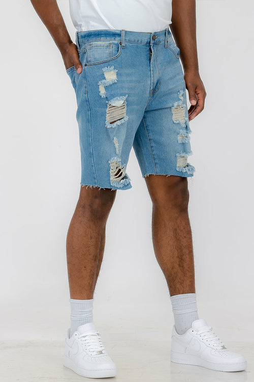 Washed Distressed Denim Shorts - Horizon Bliss