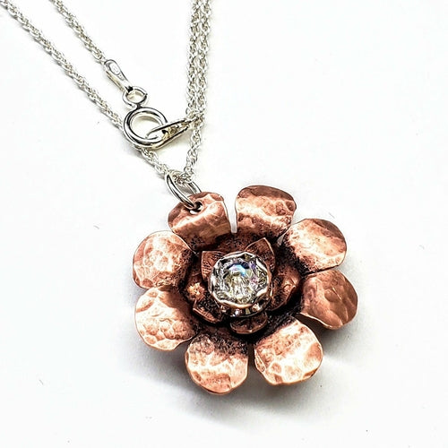 Copper Crystal Flower blossom Spinner Necklace