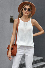 Summer White Keyhole Knit Tank Top - Horizon Bliss