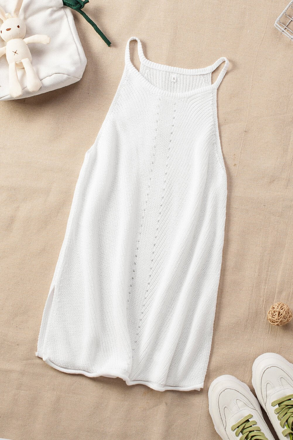 Summer White Keyhole Knit Tank Top - Horizon Bliss