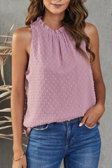 Pink Swiss Dot Ruffle Tank - Horizon Bliss