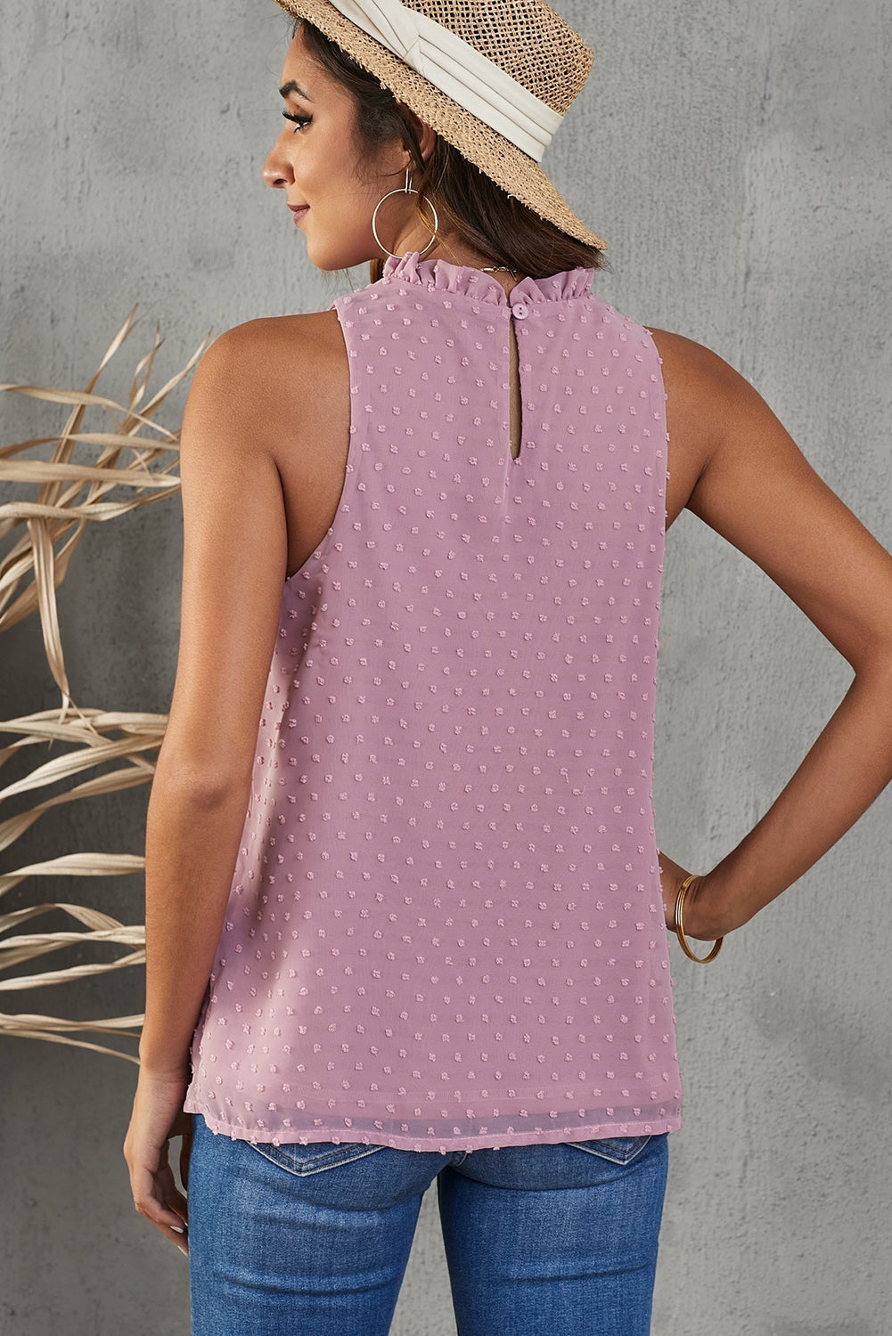 Pink Swiss Dot Ruffle Tank - Horizon Bliss