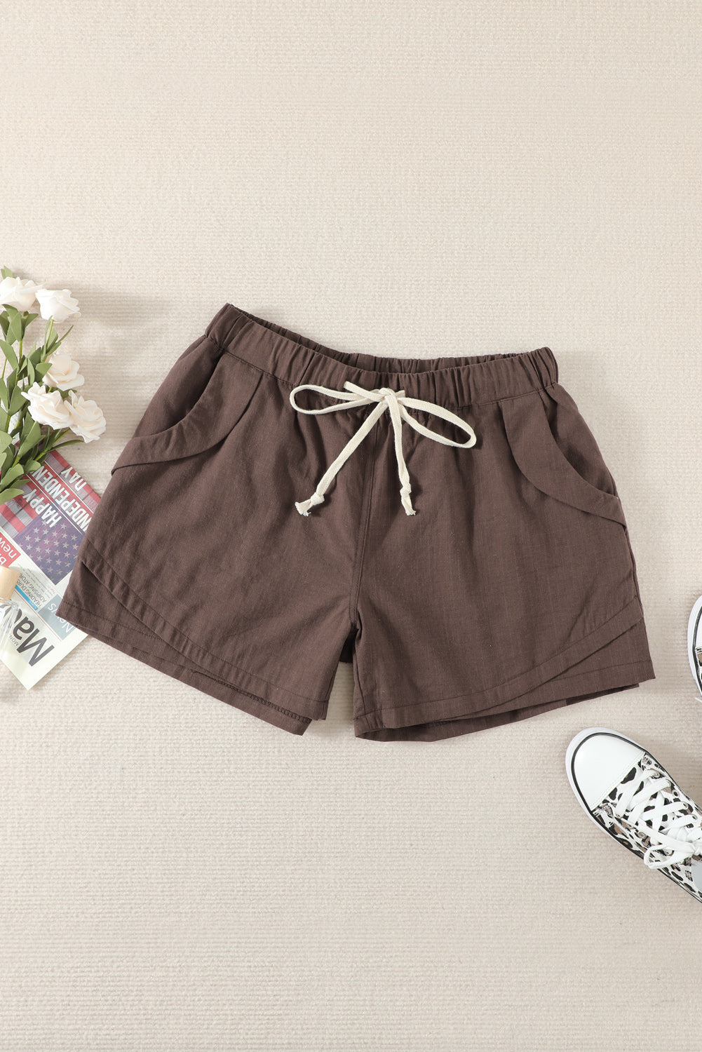 Women Casual Khaki Faylin Linen Shorts - Horizon Bliss