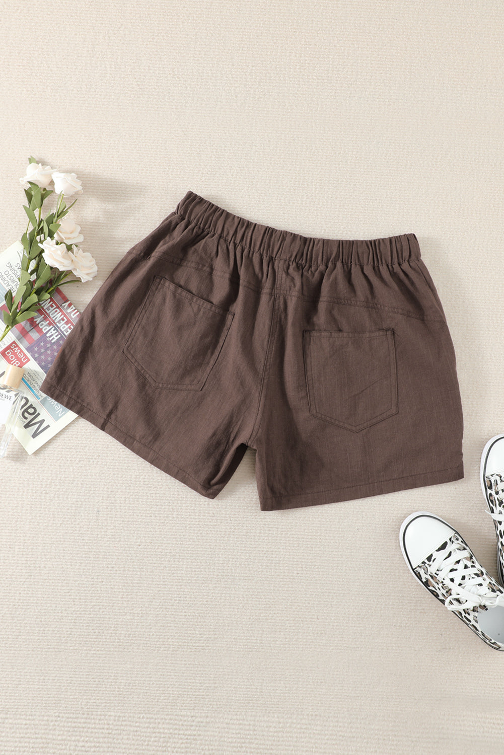 Women Casual Khaki Faylin Linen Shorts - Horizon Bliss