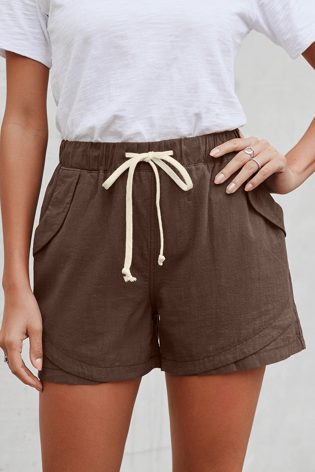 Women Casual Khaki Faylin Linen Shorts - Horizon Bliss