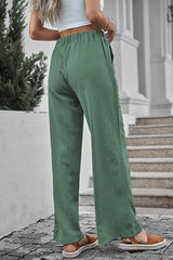 Green Crinkled Wide Leg Pants - Horizon Bliss