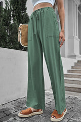 Green Crinkled Wide Leg Pants - Horizon Bliss