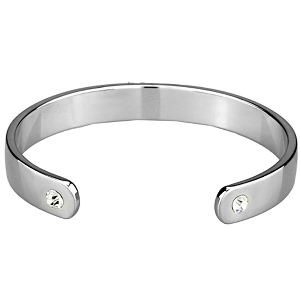 LO3616 - Reverse Two-Tone White Metal Bangle with Top Grade Crystal