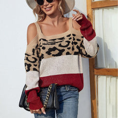 Leopard Print Contrast Color Patchwork Jumpers - Horizon Bliss