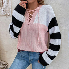 Color-blocked Striped Knitted Sweater - Horizon Bliss