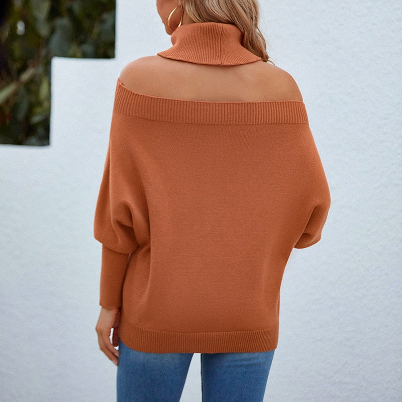 Lapel Knitted Off Shoulder Sweater Women Pullover - Horizon Bliss