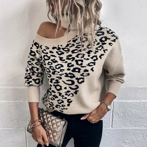 Lapel Leopard Print Sweater - Horizon Bliss