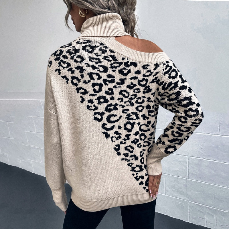 Lapel Leopard Print Sweater - Horizon Bliss