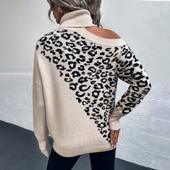 Lapel Leopard Print Sweater - Horizon Bliss