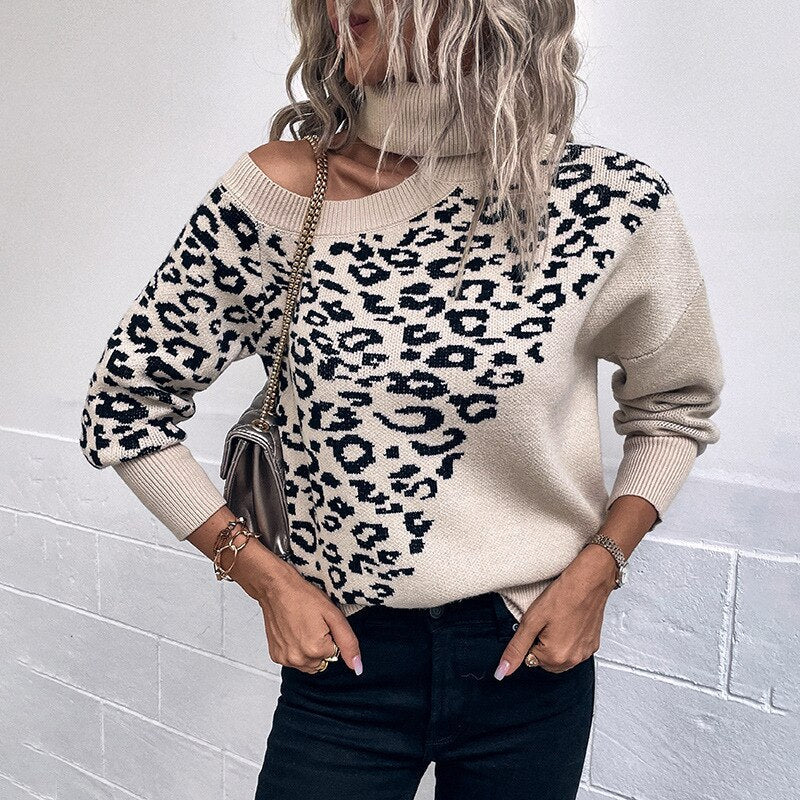 Lapel Leopard Print Sweater - Horizon Bliss