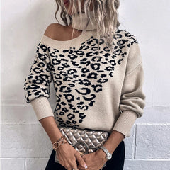 Lapel Leopard Print Sweater - Horizon Bliss