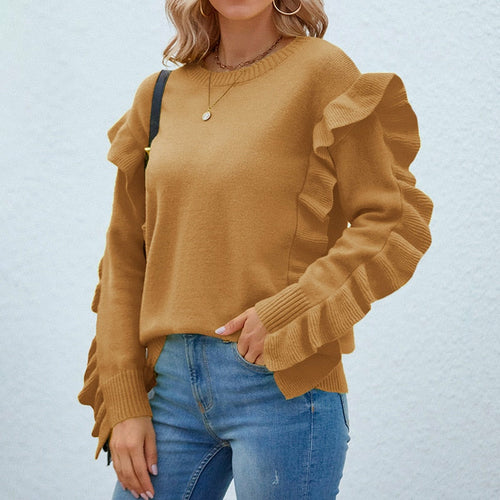 Round Neck Petal Sleeve Pullover - Horizon Bliss