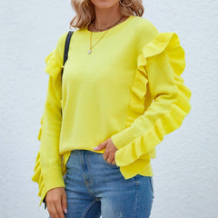 Round Neck Petal Sleeve Pullover - Horizon Bliss