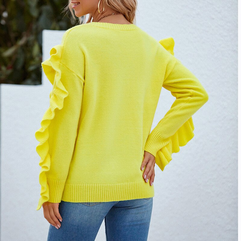 Round Neck Petal Sleeve Pullover - Horizon Bliss