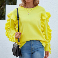 Round Neck Petal Sleeve Pullover - Horizon Bliss