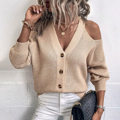 Single Breasted Knitted Sweater Off Shoulder Sexy Cardigan - Horizon Bliss